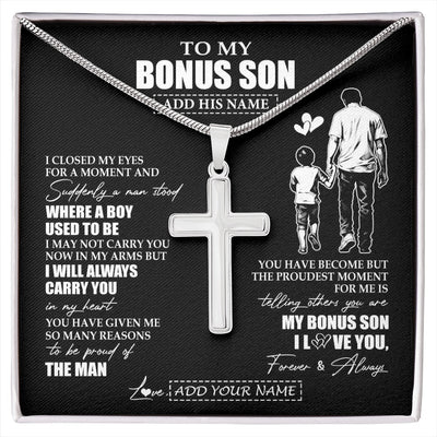 Stainless Cross Necklace Stainless Steel | 1 | Personalized To My Bonus Son Gifts Necklace From Stepdad I Closed My Eyes For A Moment Stepson Birthday Graduation Christmas Customized Gift Box Message Card | siriusteestore.myshopify