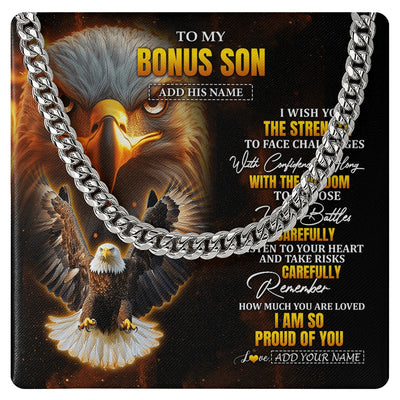 Cuban Link Chain Necklace Stainless Steel | 1 | Personalized To My Bonus Son Gifts Necklace From Stepdad I Wish You The Strength Eagle Stepson Birthday Gifts Christmas Graduation Custom Gift Box Message Card | https://siriusteestore.