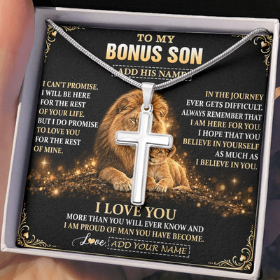 Stainless Cross Necklace Stainless Steel | 2 | Personalized To My Bonus Son Gifts Necklace From Stepdad To Stepson Birthday Gifts Love You Forever Lion Graduation Christmas Custom Gift Box Message Card | https://siriusteestore.
