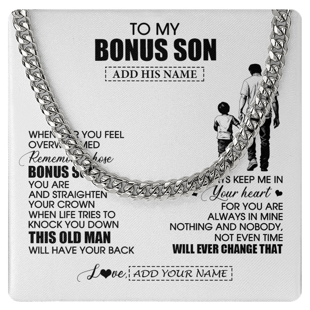 Cuban Link Chain Necklace Stainless Steel | 1 | Personalized To My Bonus Son Gifts Necklace From Stepdad Whenever Man Unique Birthday Gifts For Stepson Graduation Christmas Customized Gift Box Message Card | siriusteestore.myshopify