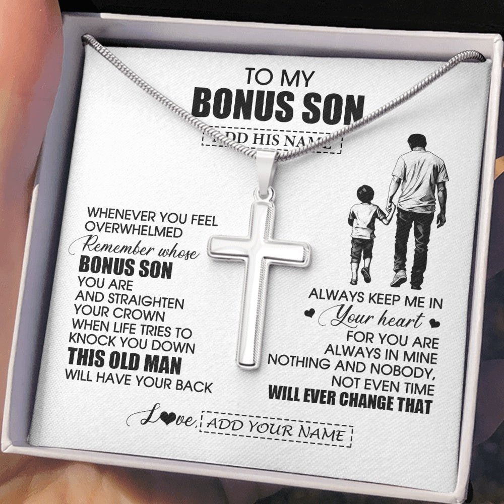 Stainless Cross Necklace Stainless Steel | 2 | Personalized To My Bonus Son Gifts Necklace From Stepdad Whenever Man Unique Birthday Gifts For Stepson Graduation Christmas Customized Gift Box Message Card | siriusteestore.myshopify
