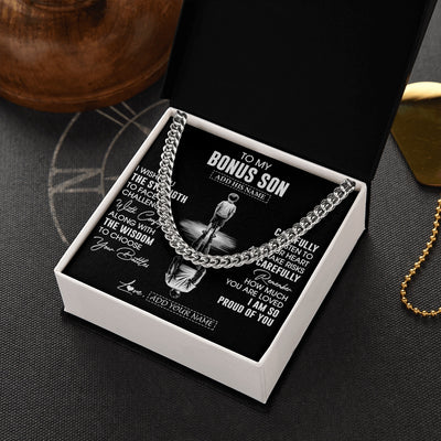 Cuban Link Chain Necklace Stainless Steel | 2 | Personalized To My Bonus Son Gifts Necklace From Stepmom I Wish You The Strength Stepson Birthday Gifts Christmas Graduation Custom Gift Box Message Card | https://siriusteestore.