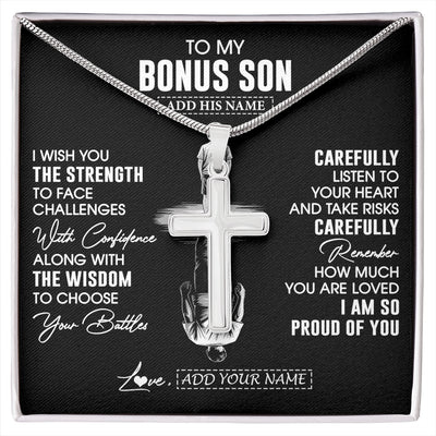 Stainless Cross Necklace Stainless Steel | 1 | Personalized To My Bonus Son Gifts Necklace From Stepmom I Wish You The Strength Stepson Birthday Gifts Christmas Graduation Custom Gift Box Message Card | https://siriusteestore.