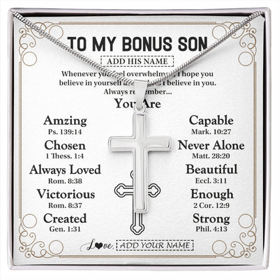 Stainless Cross Necklace Stainless Steel | 1 | Personalized To My Bonus Son Gifts Necklace From Stepmom Stepdad Christ Christian Gifts For Stepson Birthday Christmas Graduation Custom Gift Box Message Card | https://siriusteestore.