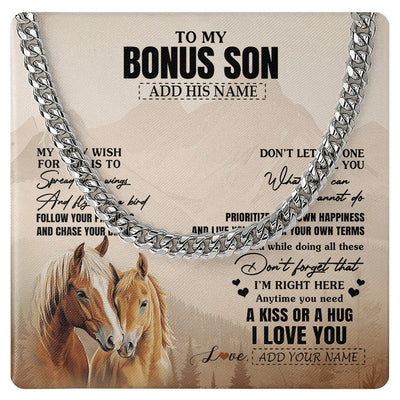 Cuban Link Chain Necklace Stainless Steel | 1 | Personalized To My Bonus Son Gifts Necklace From Stepmom Stepdad Horse My Only Wish For You Stepson Birthday Gifts Graduation Christmas Gift Box Message Card | https://siriusteestore.
