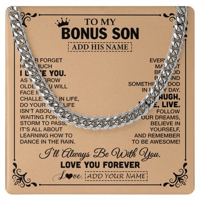 Cuban Link Chain Necklace Stainless Steel | 1 | Personalized To My Bonus Son Gifts Necklace From Stepmom Stepdad Never Forget How Much I Love You Stepson Birthday Gifts Christmas Gift Box Message Card | https://siriusteestore.