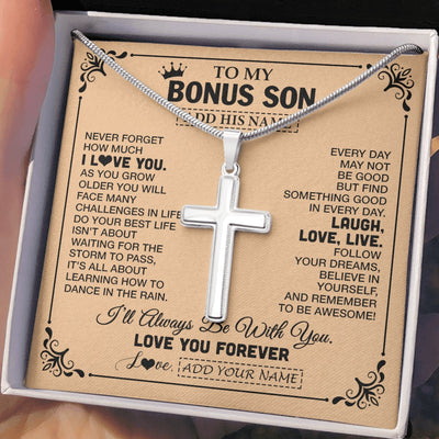 Stainless Cross Necklace Stainless Steel | 2 | Personalized To My Bonus Son Gifts Necklace From Stepmom Stepdad Never Forget How Much I Love You Stepson Birthday Gifts Christmas Gift Box Message Card | https://siriusteestore.