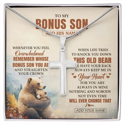 Stainless Cross Necklace Stainless Steel | 1 | Personalized To My Bonus Son Gifts Necklace From Stepmom Stepdad Whenever Bear Unique Birthday Gifts For Stepson Graduation Christmas Gift Box Message Card | siriusteestore.myshopify
