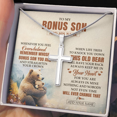 Stainless Cross Necklace Stainless Steel | 2 | Personalized To My Bonus Son Gifts Necklace From Stepmom Stepdad Whenever Bear Unique Birthday Gifts For Stepson Graduation Christmas Gift Box Message Card | siriusteestore.myshopify