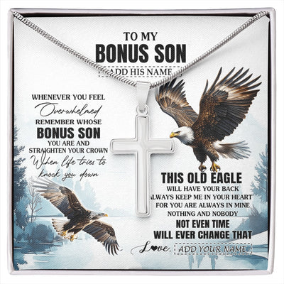 Stainless Cross Necklace Stainless Steel | 1 | Personalized To My Bonus Son Gifts Necklace From Stepmom Stepdad Whenever Eagle Unique Birthday Gifts For Stepson Christmas Jewelry Gift Box Message Card | https://siriusteestore.