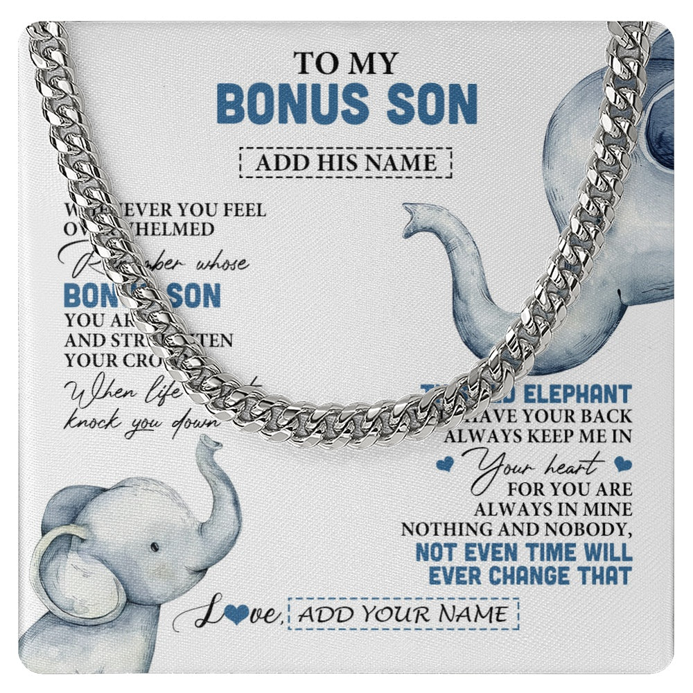Cuban Link Chain Necklace Stainless Steel | 1 | Personalized To My Bonus Son Gifts Necklace From Stepmom Stepdad Whenever Elephant Unique Birthday Gifts For Stepson Christmas Custom Gift Box Message Card | siriusteestore.myshopify