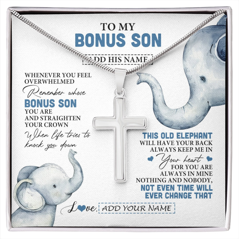 Stainless Cross Necklace Stainless Steel | 1 | Personalized To My Bonus Son Gifts Necklace From Stepmom Stepdad Whenever Elephant Unique Birthday Gifts For Stepson Christmas Custom Gift Box Message Card | siriusteestore.myshopify