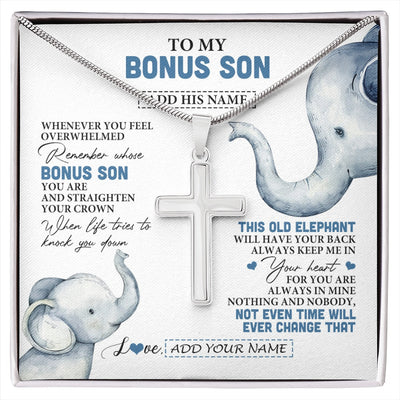 Stainless Cross Necklace Stainless Steel | 1 | Personalized To My Bonus Son Gifts Necklace From Stepmom Stepdad Whenever Elephant Unique Birthday Gifts For Stepson Christmas Custom Gift Box Message Card | siriusteestore.myshopify