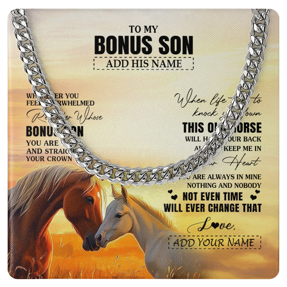 Cuban Link Chain Necklace Stainless Steel | 1 | Personalized To My Bonus Son Gifts Necklace From Stepmom Stepdad Whenever Horse Unique Birthday Gifts For Stepson Graduation Christmas Gift Box Message Card | siriusteestore.myshopify
