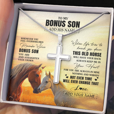 Stainless Cross Necklace Stainless Steel | 2 | Personalized To My Bonus Son Gifts Necklace From Stepmom Stepdad Whenever Horse Unique Birthday Gifts For Stepson Graduation Christmas Gift Box Message Card | siriusteestore.myshopify