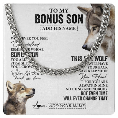 Cuban Link Chain Necklace Stainless Steel | 1 | Personalized To My Bonus Son Gifts Necklace From Stepmom Stepdad Whenever Wolf Unique Birthday For Stepson Graduation Christmas Custom Gift Box Message Card | https://siriusteestore.