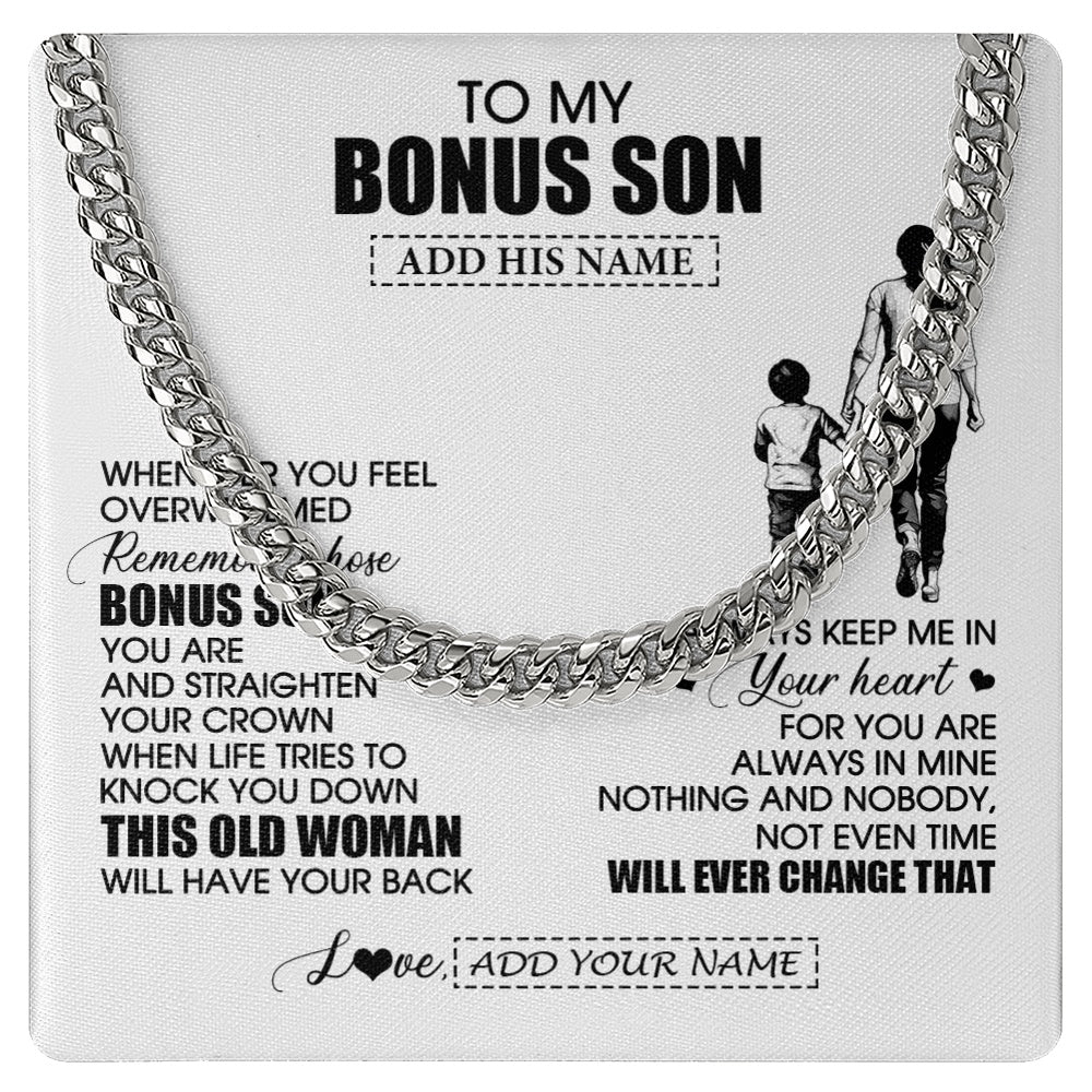 Cuban Link Chain Necklace Stainless Steel | 1 | Personalized To My Bonus Son Gifts Necklace From Stepmom Stepdad Whenever Woman Unique Birthday Gifts For Stepson Graduation Christmas Gift Box Message Card | siriusteestore.myshopify
