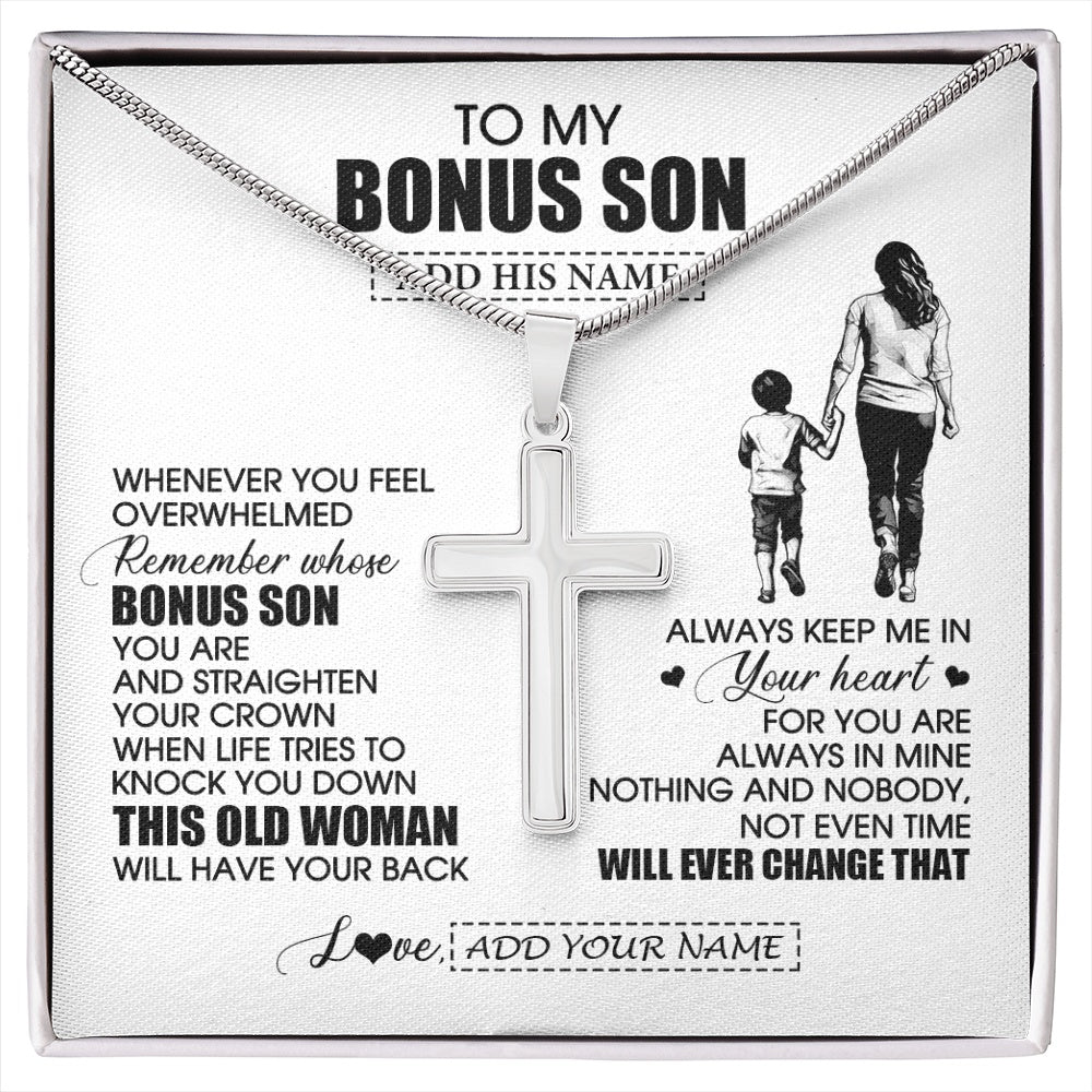 Stainless Cross Necklace Stainless Steel | 1 | Personalized To My Bonus Son Gifts Necklace From Stepmom Stepdad Whenever Woman Unique Birthday Gifts For Stepson Graduation Christmas Gift Box Message Card | siriusteestore.myshopify