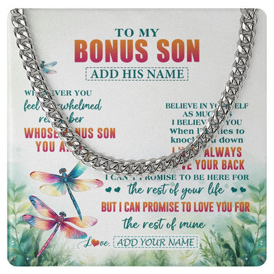 Cuban Link Chain Necklace Stainless Steel | 1 | Personalized To My Bonus Son Gifts Necklace From Stepmom Stepdad Whenever You Feel Dragonfly Stepson Birthday Gifts Christmas Custom Gift Box Message Card | https://siriusteestore.