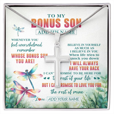 Stainless Cross Necklace Stainless Steel | 1 | Personalized To My Bonus Son Gifts Necklace From Stepmom Stepdad Whenever You Feel Dragonfly Stepson Birthday Gifts Christmas Custom Gift Box Message Card | https://siriusteestore.