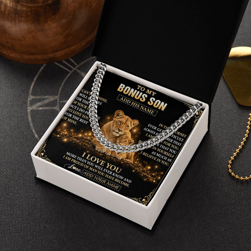 Cuban Link Chain Necklace Stainless Steel | 2 | Personalized To My Bonus Son Gifts Necklace From Stepmom To Stepson Birthday Gifts Love You Forever Lion Graduation Christmas Custom Gift Box Message Card | https://siriusteestore.