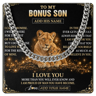 Cuban Link Chain Necklace Stainless Steel | 1 | Personalized To My Bonus Son Gifts Necklace From Stepmom To Stepson Birthday Gifts Love You Forever Lion Graduation Christmas Custom Gift Box Message Card | https://siriusteestore.