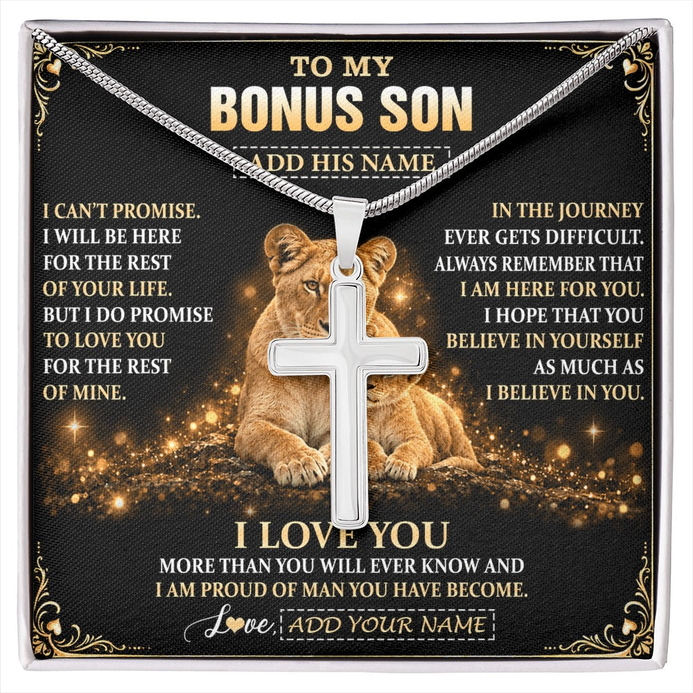 Stainless Cross Necklace Stainless Steel | 1 | Personalized To My Bonus Son Gifts Necklace From Stepmom To Stepson Birthday Gifts Love You Forever Lion Graduation Christmas Custom Gift Box Message Card | https://siriusteestore.