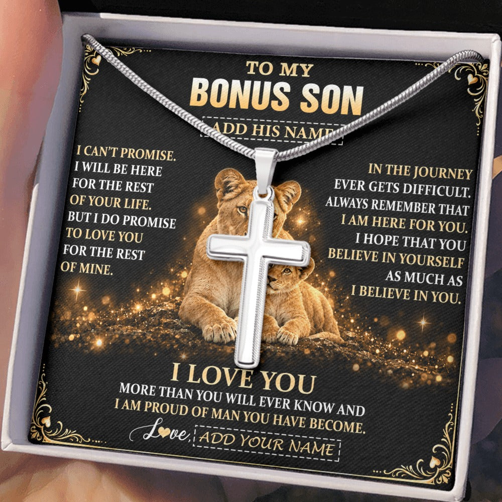 Stainless Cross Necklace Stainless Steel | 2 | Personalized To My Bonus Son Gifts Necklace From Stepmom To Stepson Birthday Gifts Love You Forever Lion Graduation Christmas Custom Gift Box Message Card | https://siriusteestore.