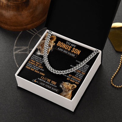 Cuban Link Chain Necklace Stainless Steel | 2 | Personalized To My Bonus Son Gifts Necklace From Stepmom Wherever Your Journey In Life Lion StepSon Birthday Gifts Christmas Custom Gift Box Message Card | https://siriusteestore.