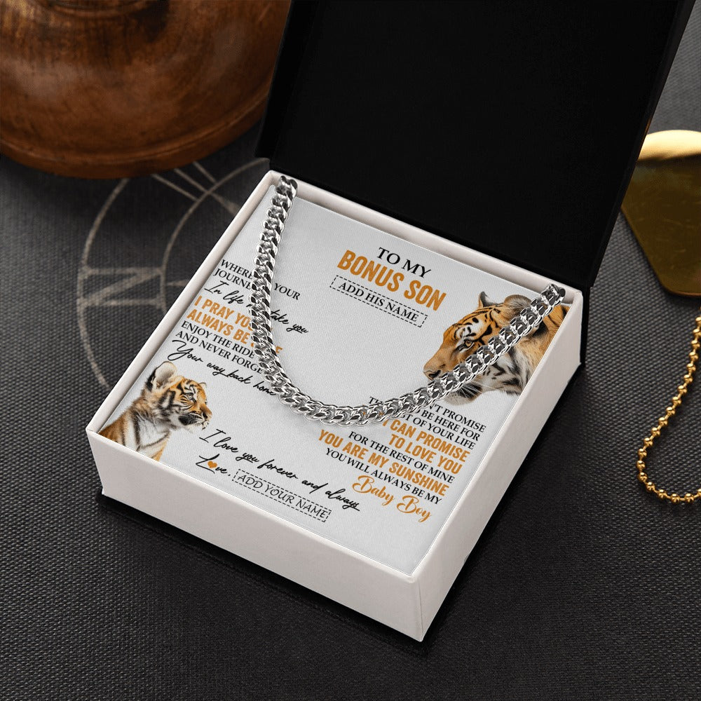 Cuban Link Chain Necklace Stainless Steel | 2 | Personalized To My Bonus Son Gifts Necklace From Stepmom Wherever Your Journey In Life Tiger Stepson Birthday Gifts Graduation Custom Gift Box Message Card | https://siriusteestore.