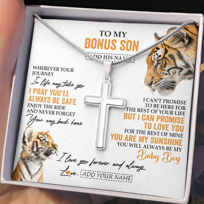 Stainless Cross Necklace Stainless Steel | 2 | Personalized To My Bonus Son Gifts Necklace From Stepmom Wherever Your Journey In Life Tiger Stepson Birthday Gifts Graduation Custom Gift Box Message Card | https://siriusteestore.