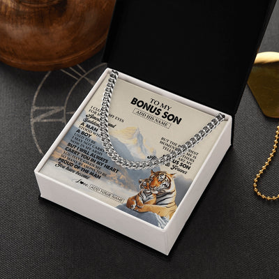 Cuban Link Chain Necklace Stainless Steel | 2 | Personalized To My Bonus Son Gifts Necklace Tiger From Stepmother Stepdad You Are My Stepson Birthday Gifts Graduation Christmas Custom Gift Box Message Card | https://siriusteestore.