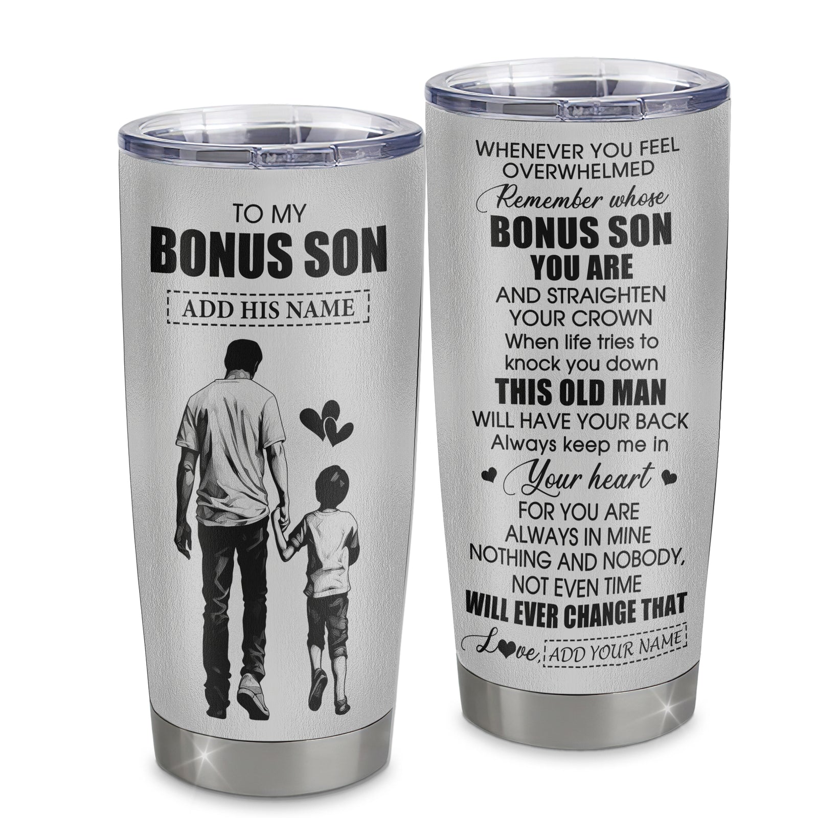 Personalized To My Bonus Son Gifts Tumbler From Stepdad Whenever Man Unique Birthday Gifts For Stepson Graduation Christmas Custom Stainless Steel Cup Travel Mug | siriusteestore