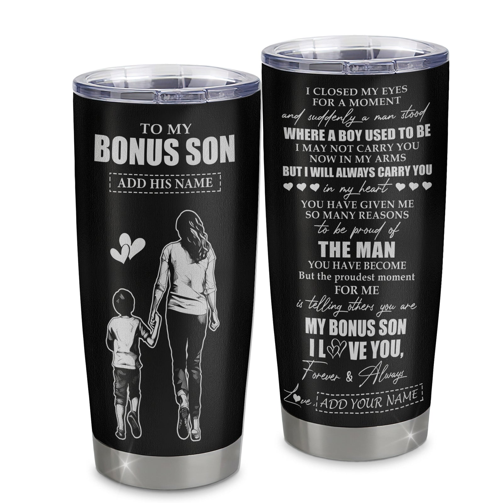 Personalized To My Bonus Son Gifts Tumbler From Stepmom I Closed My Eyes For A Moment Stepson Birthday Graduation Christmas Custom Stainless Steel Travel Mug | siriusteestore