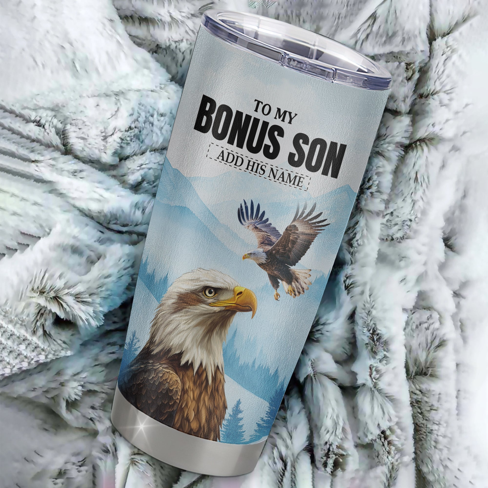 Personalized To My Bonus Son Gifts Tumbler From Stepmom Stepdad Eagle My Only Wish For You Stepson Birthday Gifts Graduation Christmas Custom Stainless Stee Travel Mug | siriusteestore