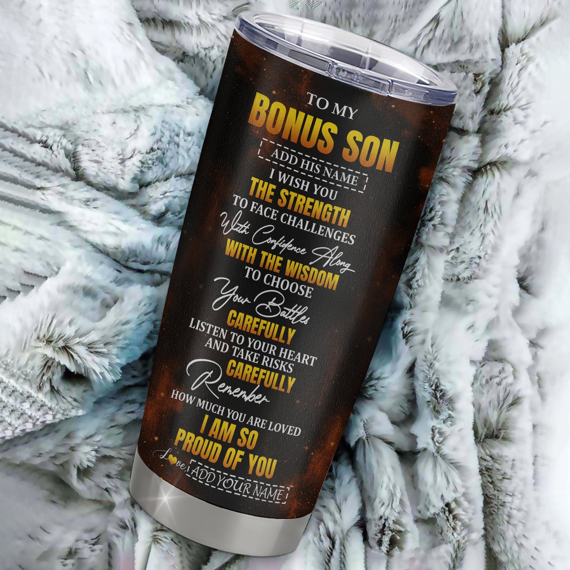 Personalized To My Bonus Son Gifts Tumbler From Stepmom Stepdad I Wish You The Strength Eagle Stepson Birthday Gifts Christmas Graduation Custom Stainless Steel Mug | siriusteestore