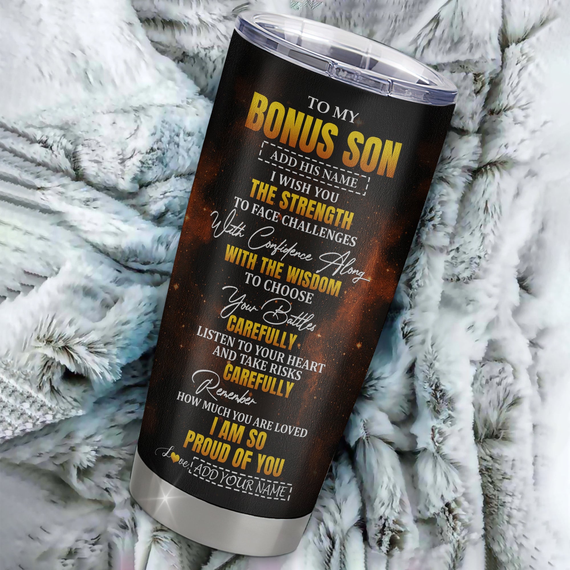 Personalized To My Bonus Son Gifts Tumbler From Stepmom Stepdad I Wish You The Strength Horse Stepson Birthday Gifts Christmas Graduation Custom Stainless Steel Mug | siriusteestore