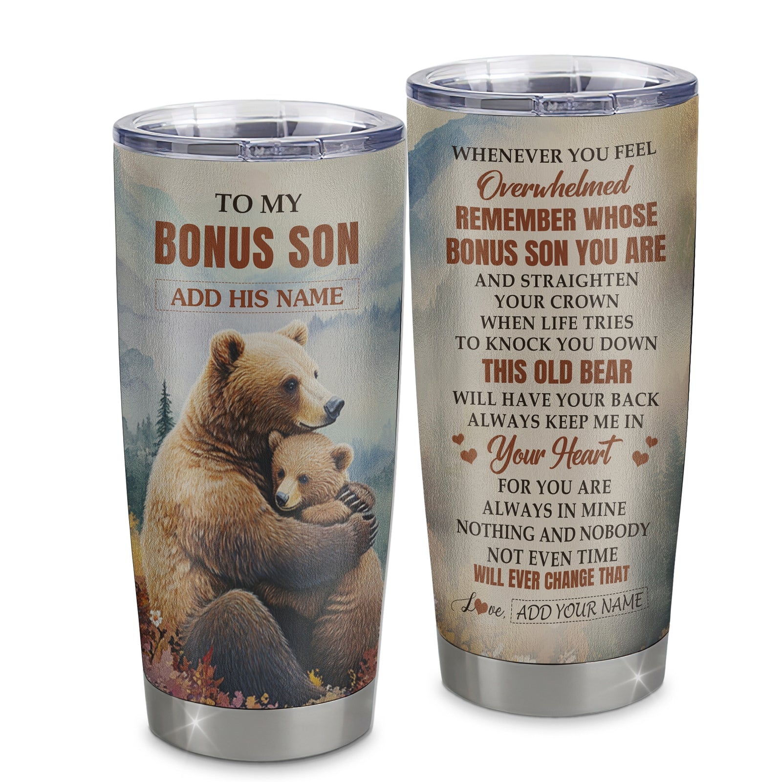 Personalized To My Bonus Son Gifts Tumbler From Stepmom Stepdad Whenever Bear Unique Birthday Gifts For Stepson Graduation Christmas Stainless Steel Cup Travel Mug | siriusteestore