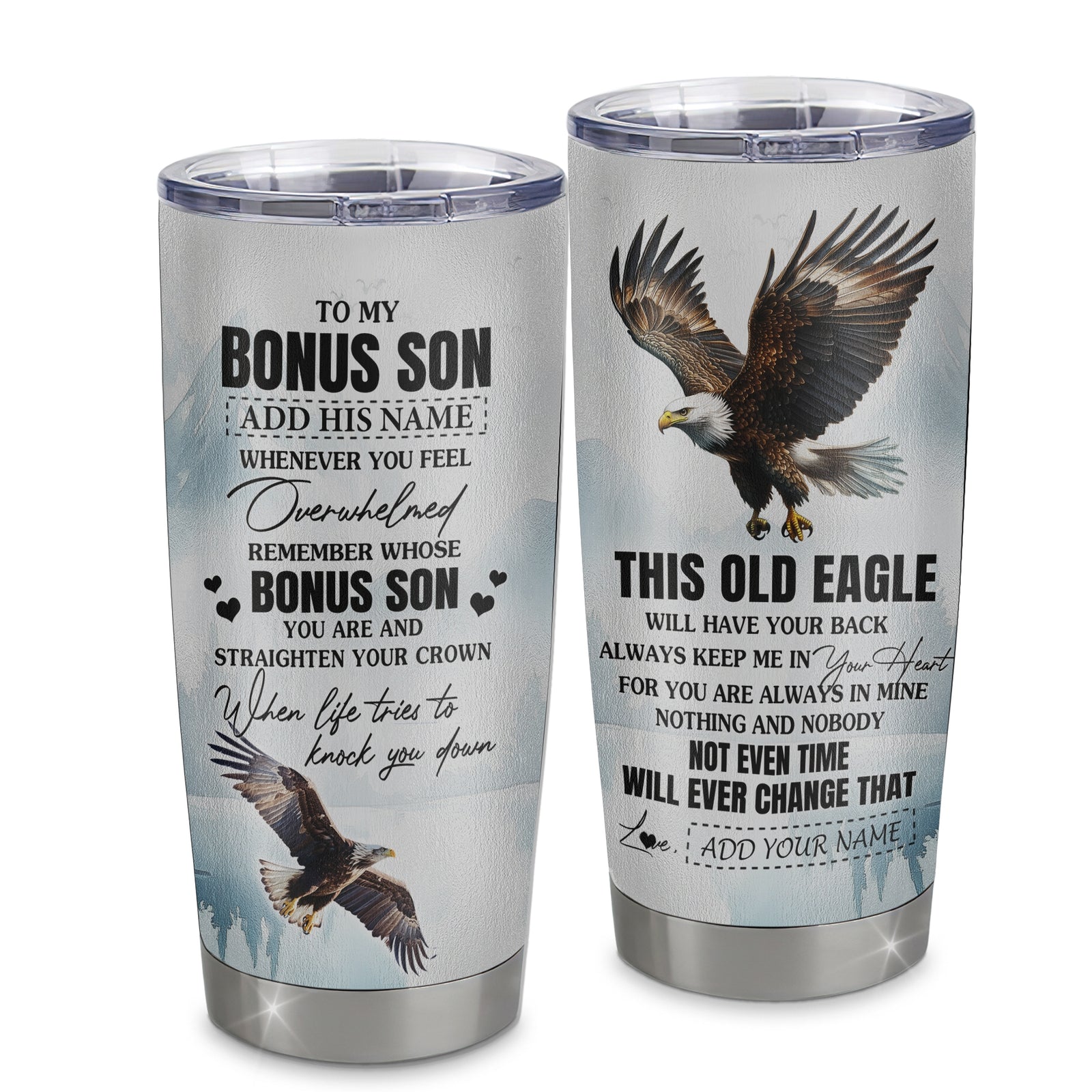 Personalized To My Bonus Son Gifts Tumbler From Stepmom Stepdad Whenever Eagle Unique Birthday Gifts For Stepson Graduation Christmas Stainless Steel Insulated Mug | siriusteestore