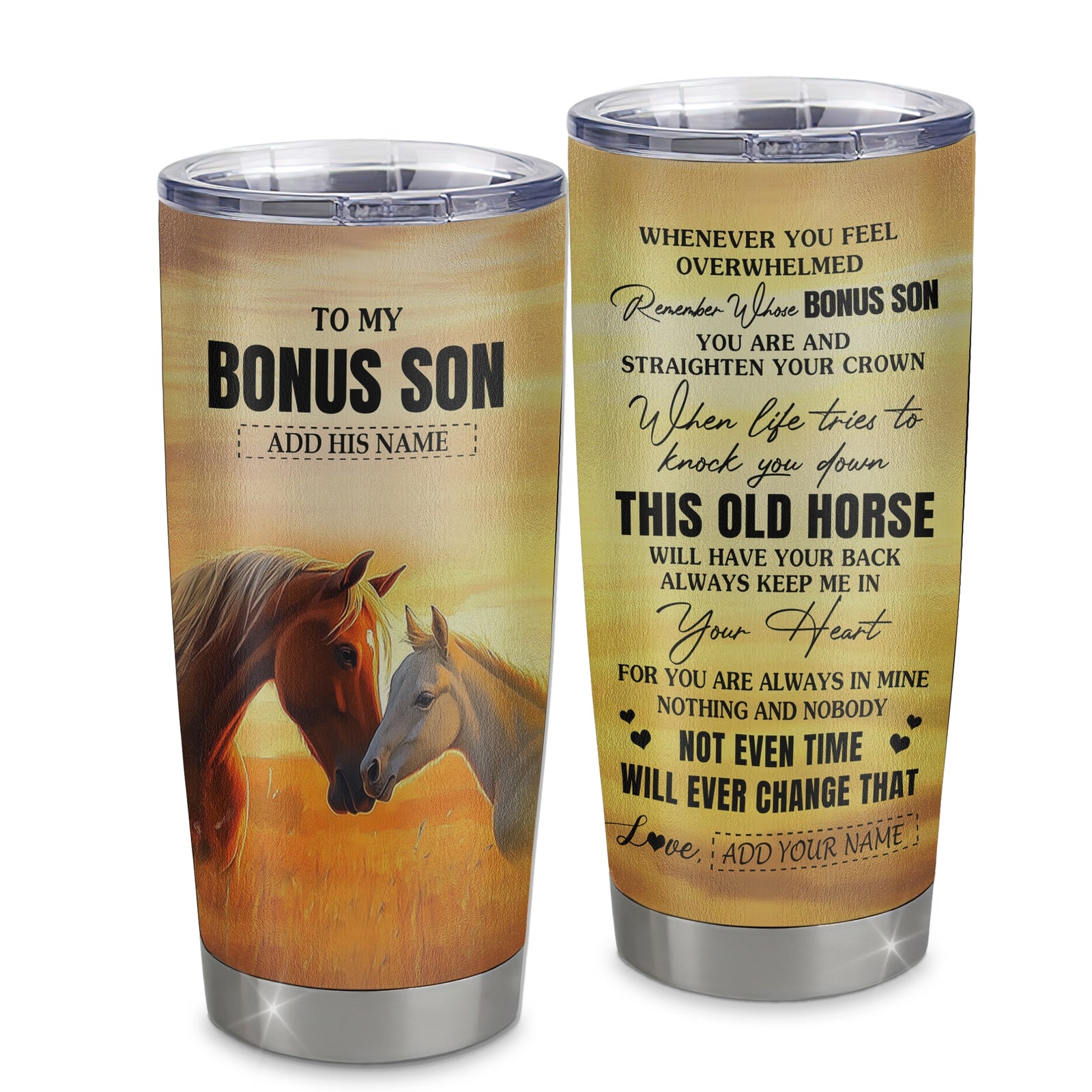 Personalized To My Bonus Son Gifts Tumbler From Stepmom Stepdad Whenever Horse Unique Birthday Gifts For Stepson Graduation Christmas Custom Stainless Steel Cup Mug | siriusteestore
