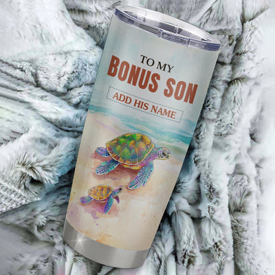 Personalized To My Bonus Son Gifts Tumbler From Stepmom Stepdad Whenever Turtle Unique Birthday Gifts For Stepson Graduation Christmas Custom Stainless Steel Mug | siriusteestore