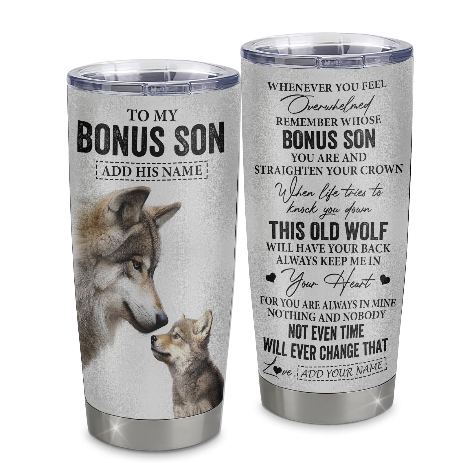 Personalized To My Bonus Son Gifts Tumbler From Stepmom Stepdad Whenever Wolf Unique Birthday Gifts For Stepson Graduation Christmas Custom Stainless Steel Travel Mug | siriusteestore