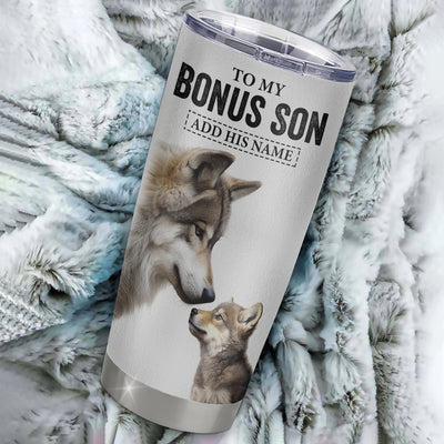 Personalized To My Bonus Son Gifts Tumbler From Stepmom Stepdad Whenever Wolf Unique Birthday Gifts For Stepson Graduation Christmas Custom Stainless Steel Travel Mug | siriusteestore