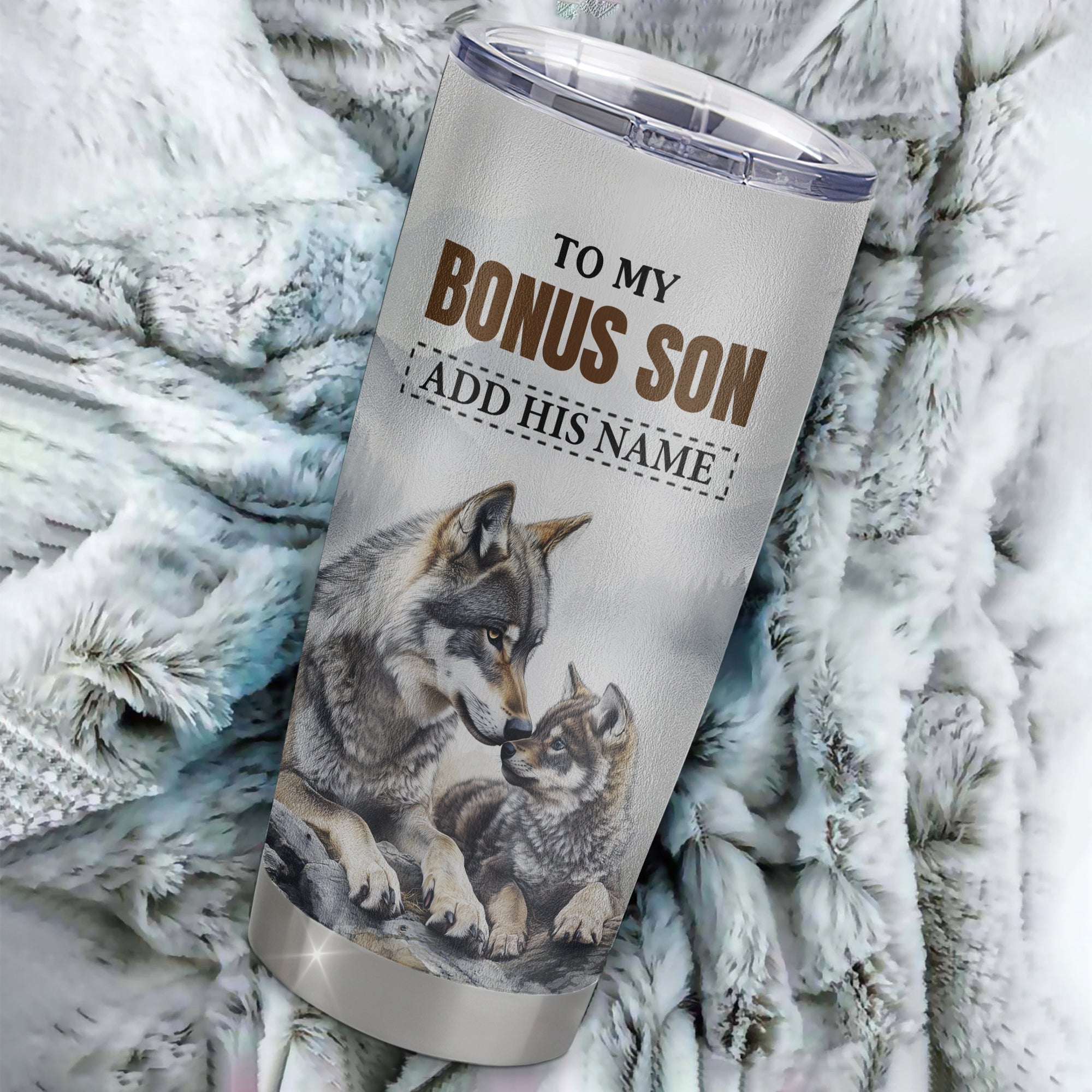 Personalized To My Bonus Son Gifts Tumbler From Stepmom Stepdad Wolf My Only Wish For You Stepson Birthday Gifts Graduation Christmas Custom Stainless Steel Mug | siriusteestore