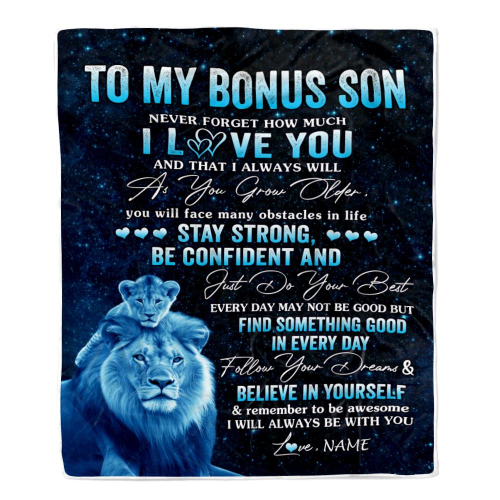 Personalized To My Bonus Son I Love You Forever Blanket From Stepdad Lion Stepson Birthday Gifts Graduation Christmas Fleece Throw Blanket | siriusteestore