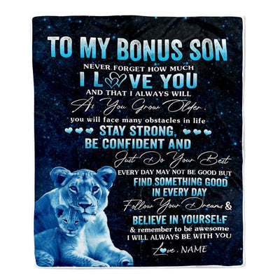 Personalized To My Bonus Son I Love You Forever Blanket From Stepmom Lion Stepson Birthday Gifts Graduation Christmas Fleece Throw Blanket | siriusteestore