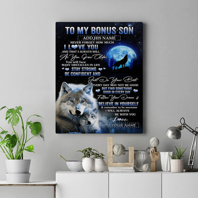 Personalized To My Bonus Son I Love You Forever Canvas From Step Mom Bonus Dad Wolf Stepson Birthday Gifts Graduation Christmas Custom Wall Art Print Framed Canvas | siriusteestore