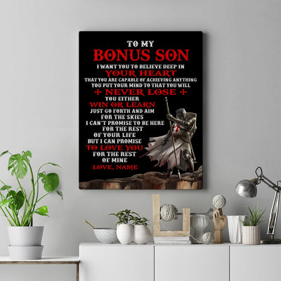 Personalized To My Bonus Son Knight Templar Canvas From Stepdad You Will Never Lose Stepson Birthday Gifts Graduation Christmas Custom Wall Art Print Framed Canvas | siriusteestore