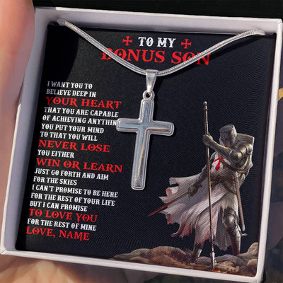 Stainless Cross Necklace Stainless Steel | 2 | Personalized To My Bonus Son Knight Templar Necklace From Stepdad Stepmom You Will Never Lose Stepson Birthday Gifts Christmas Customized Gift Box Message Card | siriusteestore