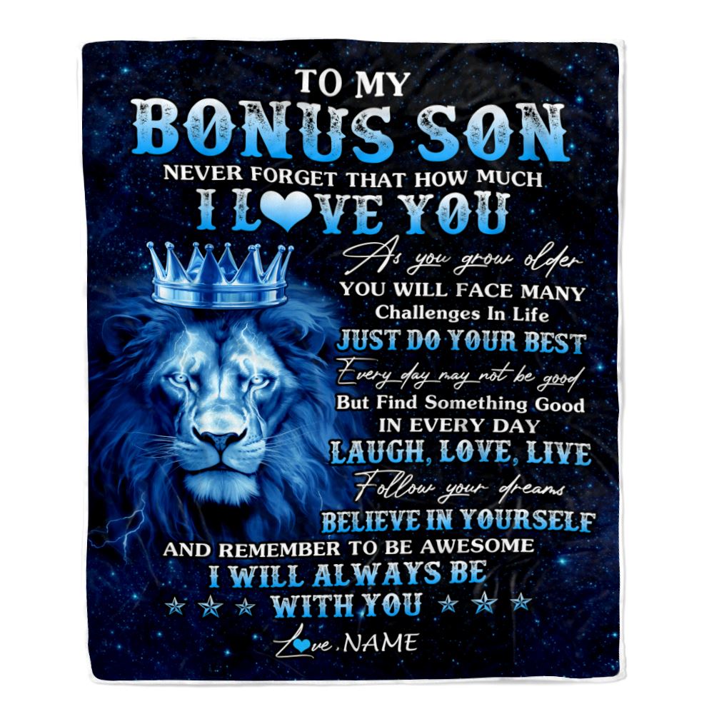Personalized To My Bonus Son Lion Blanket From Stepdad Stepmom I Love You Lion Ideas For Stepson Birthday Gifts Christmas Customized Fleece Throw Blanket | siriusteestore